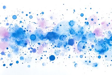 Watercolor painting with blue and purple splashes on white background for artistic design