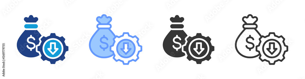 Poster Cost Reduction Strategy icon set multiple style collection