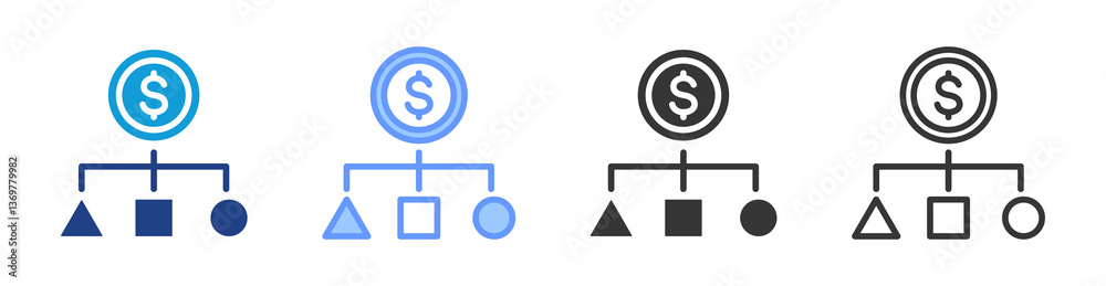 Poster Cost Structure icon set multiple style collection