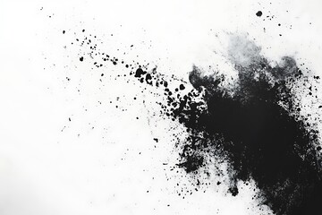 Obraz premium Black powder explosion on white background creates dynamic abstract art design