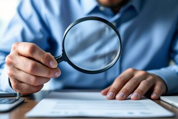 Businessman Analyzing Document with Magnifying Glass