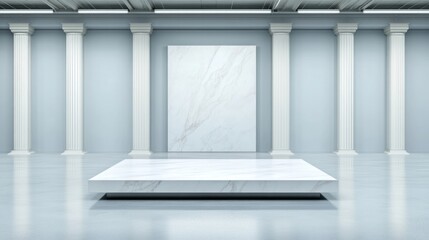 Fototapeta premium Marble platform stands in front of a matching marble slab