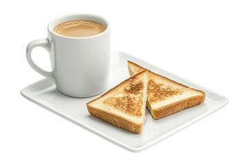 A cup of coffee with bread on a plate for a delicious breakfast.