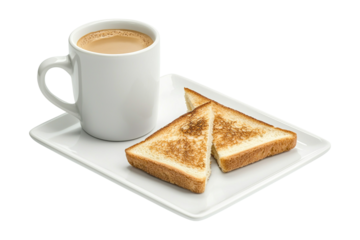 A cup of coffee with bread on a plate for a delicious breakfast.