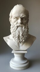Obraz premium White bust, bearded man, classical style, pedestal base.