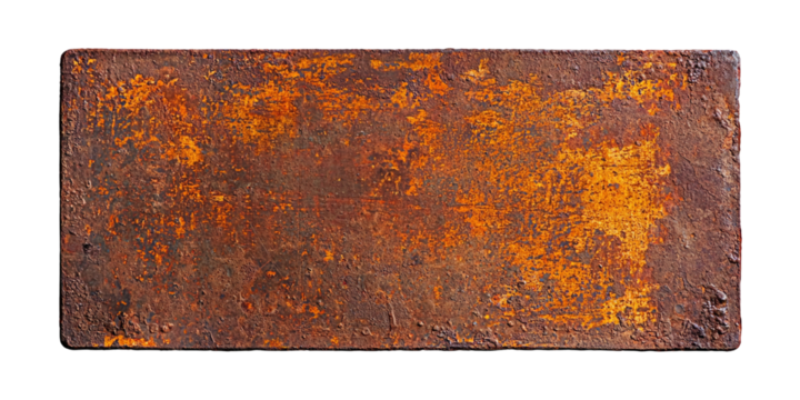 Rusty metal plate with grunge texture on white background.