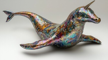 Celestial Unicorn Seal Ceramic Sculpture of excellence in splendor beyond compare with grace