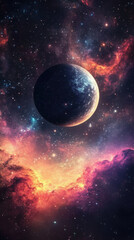 Obraz premium A celestial scene featuring a planet set against a vibrant nebula backdrop