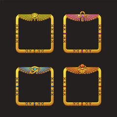 Square Frames in Egyptian themed with symbols - scarab, Ankh cross, lotus and Horus eye. Avatar frames for game or App icons