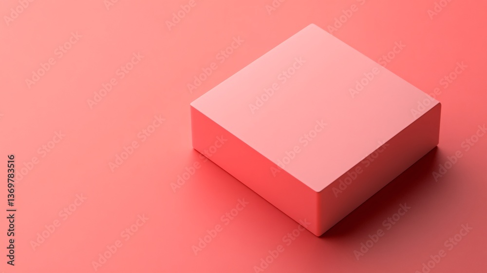 Poster pink cube casting a shadow on a coral background