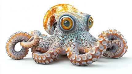 Obraz premium Charming Octopus with Big Eyes on a White Background Expressing Happiness and Curiosity of excellence.