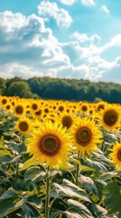 Fototapeta premium Vibrant Natural Scene with a Field of Sunflowers Under Blue Sky