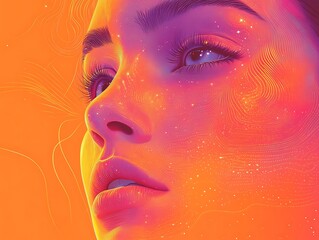 Fototapeta premium Close-up digital portrait, vibrant colors, abstract background