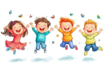 Group of happy children playing, set 1