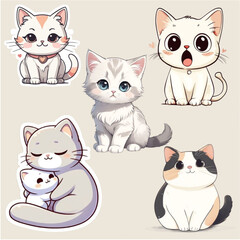 Cute kawaii cat sticker with blank label name tag cartoon vector set collection Cute cat vector
