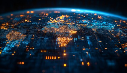 Global Network and Data Futuristic Visualization of World, Blockchain, and Technology