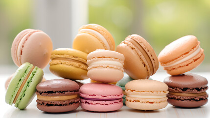 Fototapeta premium Delicious macarons in various vibrant colors create joyful display