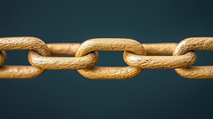 Fototapeta premium A close-up view of a golden chain link against a dark background, highlighting its texture and shine.