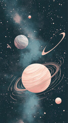 Fototapeta premium Illustration of Planets and Stars in Space