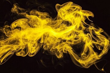 Abstract yellow smoke swirling gracefully against a dark backdrop.