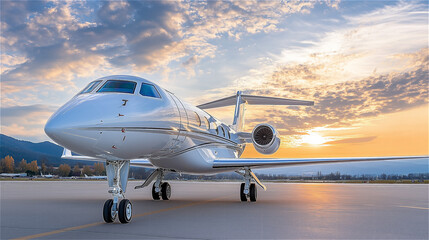 Obraz premium Luxury Private Jet on the Runway at Sunset