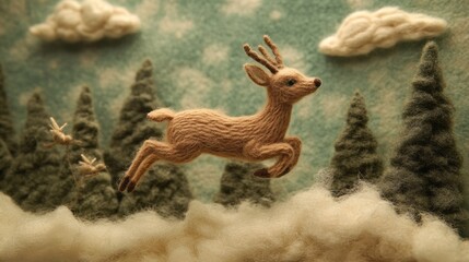 Obraz premium Art Deer Scene High Among Charm. Lines Pastel Cozy