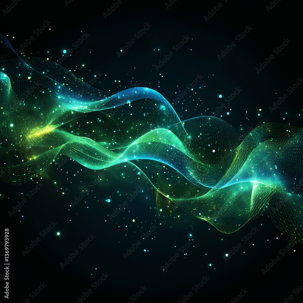 Aufkleber dynamic digital data background showcasing vibrant waves of light and particles, creating mesmerizin