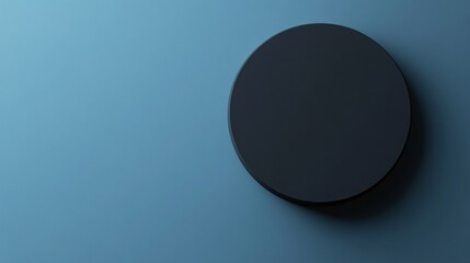 Black circle casting shadow on blue background: minimalist abstract composition