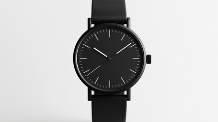 a stylish all-black watch with a minimalist design. The watch features a sleek black face and a black band. A symbol of precision and timeless elegance