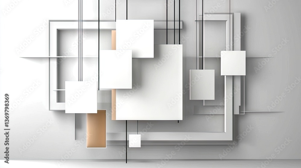 Fototapete elegant 3d white paper background with geometric square patterns and minimalistic abstract styling.