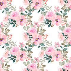 Sweet flower watercolor seamless pattern on white background. Watercolor seamless pattern for beauty products or other.