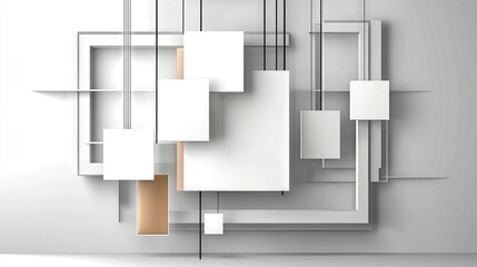 Elegant 3D white paper background with geometric square patterns and minimalistic abstract styling.