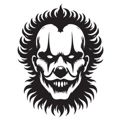 Terrifying Clown with Spiky Hair Silhouette Vector Illustration