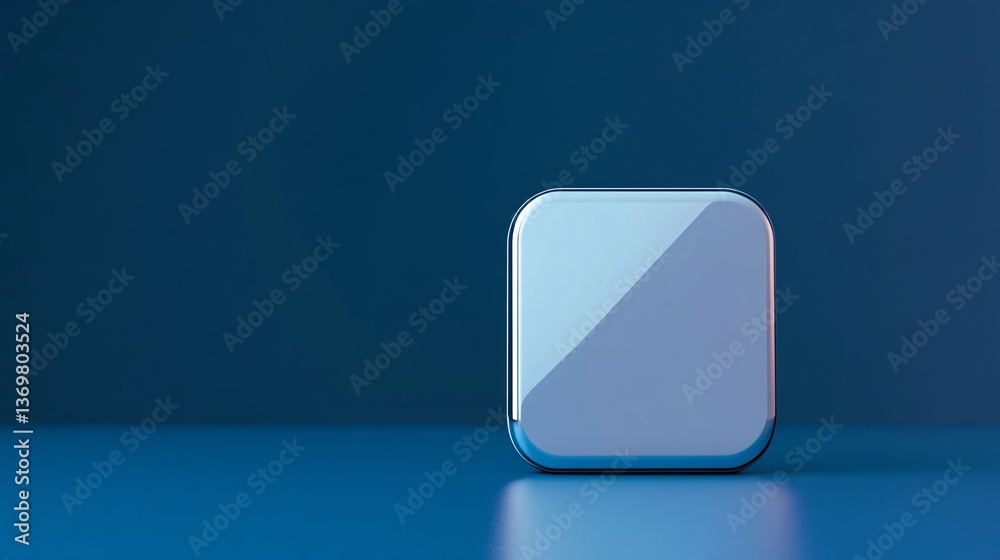 Poster modern glass app icon hovering on reflective blue background