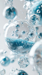 Suspended Bubbles with Blue Liquid and Crystals