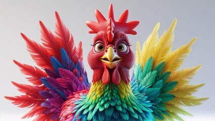 Obraz premium Isolated Rooster: Colorful Red Feathers on a White Background