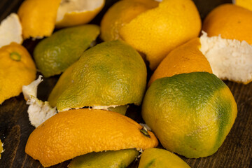 peeled orange ripe tangerines on the table