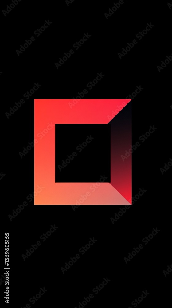 Aufkleber Red square tunnel creating illusion of depth and perspective on black background