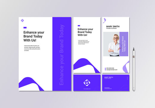 Stationery Set Layout with Blue Accents