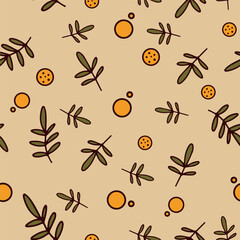 Cute pattern. Drawing of leaves. Drawing cute plants by hand for use in printing