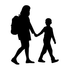 Silhouette of a couple holding hands with family and love theme