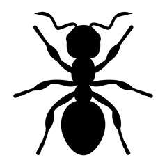 A simple and elegant silhouette of an ant, emphasizing its unique features. The ant is captured from a top-down perspective, showing the body and its legs. 