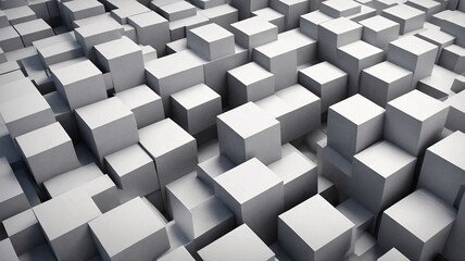 Fototapeta premium An abstract pattern of white and grey cubes creating a dynamic 3D landscape.