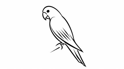 A parrot icon with a curved beak and perched stance, outlined in smooth and even lines on a white background.