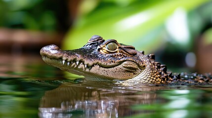 Detailed Portrait of a Crocodile Emerging from Water Surface