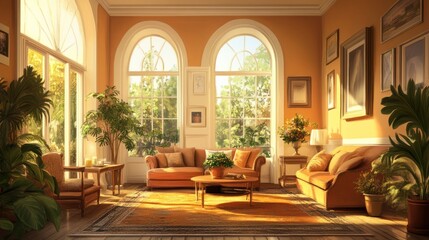 Fototapeta premium Sunny Interior, Classic Room, Sunlight, Relaxation