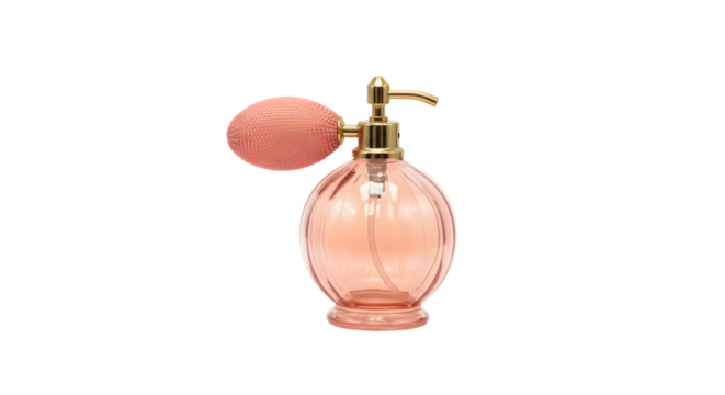 Vintage Style Perfume Atomizer in Soft Pink Glass with Gold Accents, Elegant Aromatherapy Bottle for Beauty and Fashion Settings
