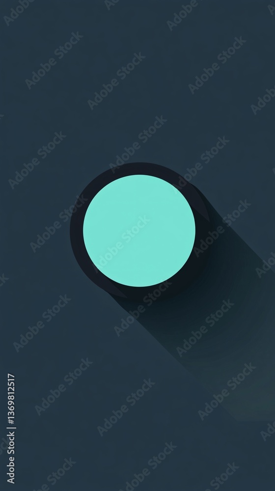 Poster light blue circle casting long shadow on dark background