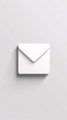 White minimalist closed envelope icon casting shadow on light gray background