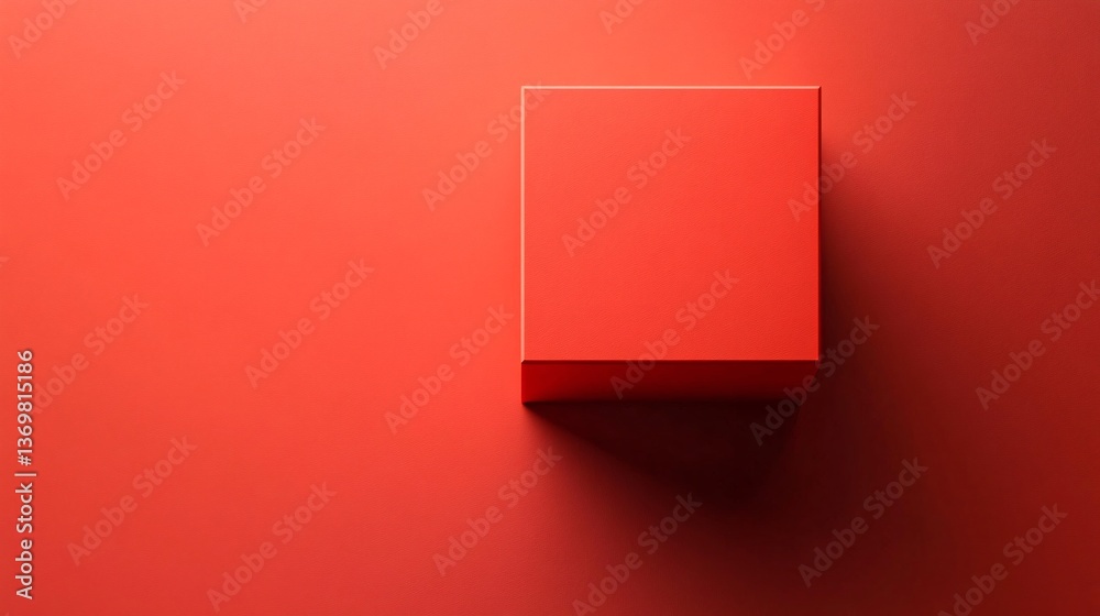 Aufkleber Red cube casting shadow on red background minimalist concept